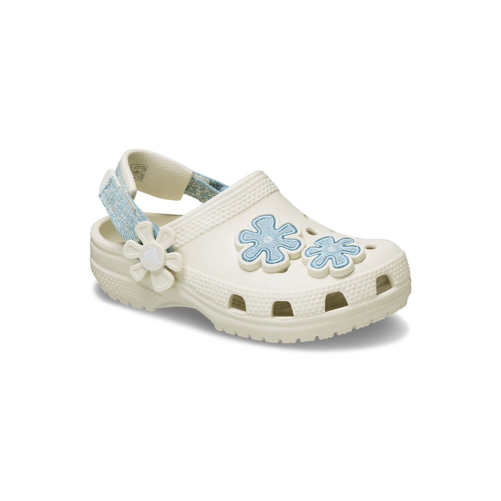 Toddler Classic Denim Flower Adjustable Backstrap Clog in Summit White - Image 2