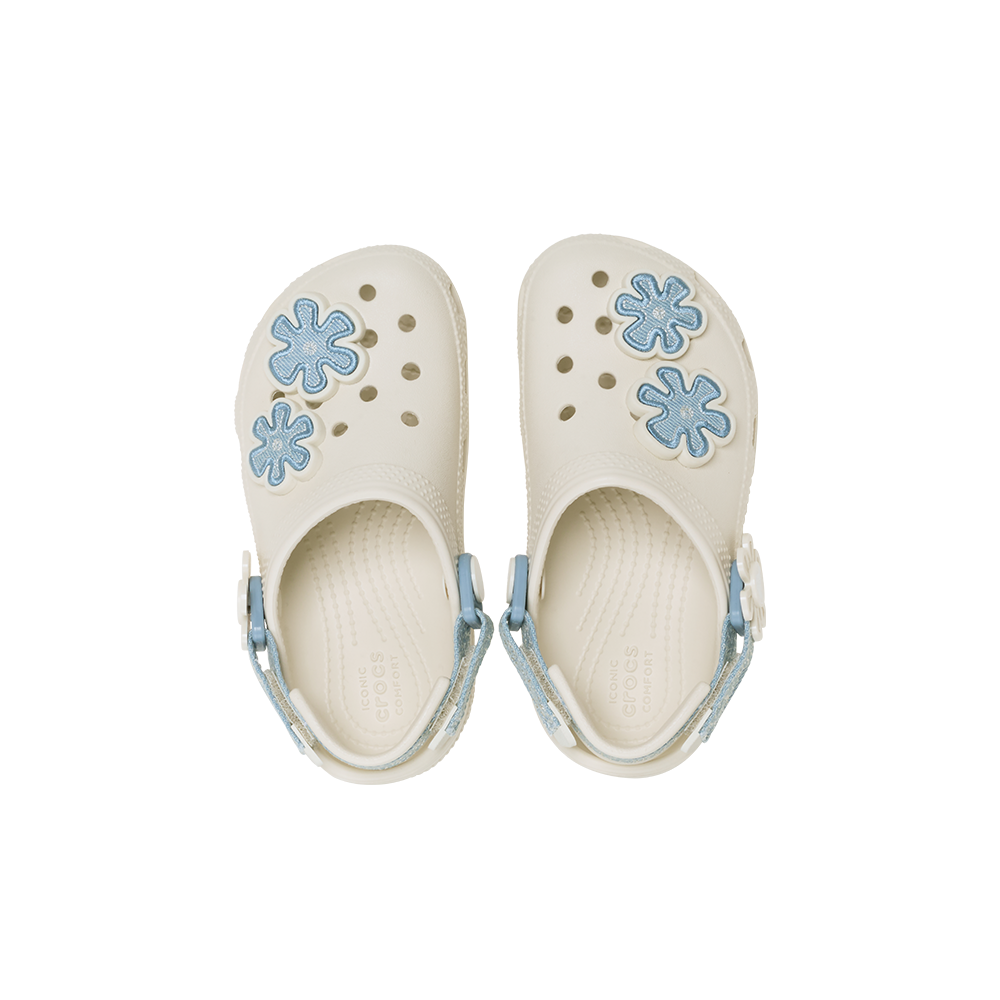 Toddler Classic Denim Flower Adjustable Backstrap Clog in Summit White - Image 6