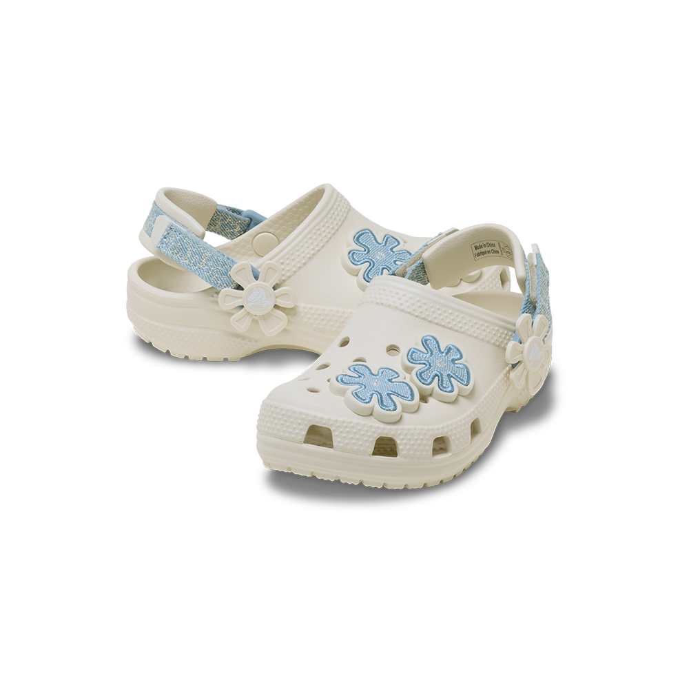 Toddler Classic Denim Flower Adjustable Backstrap Clog in Summit White - Image 4